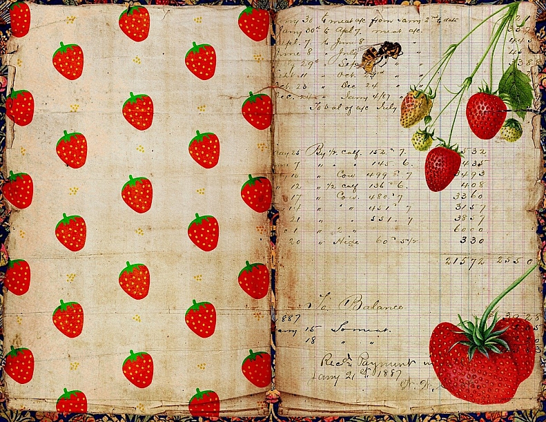 strawberry themed junk journal page